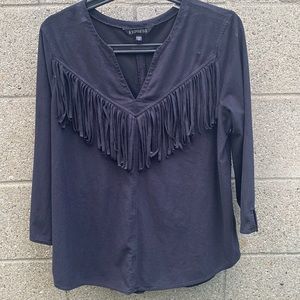 Medium, Express, Navy Blue, Swede Fringe Blouse